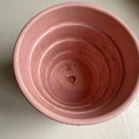 McCoy Pottery Flower Pot Planter Pink Basket Weave Pattern 5.5” x 5” Tall - Picture 2 of 4
